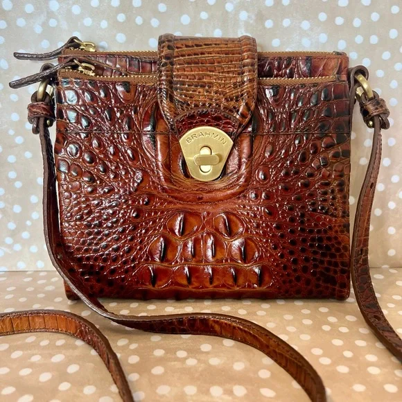 Brahmin Mojito Pecan brown Crocodile Embossed Crossbody Bag Gold hardware NWOT - Picture 1 of 7